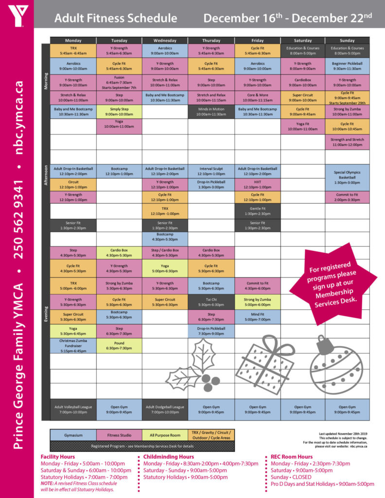 Schedules | YMCA of Northern BC