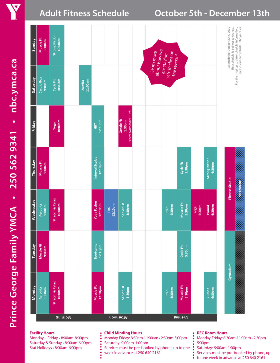 Schedules YMCA of Northern BC